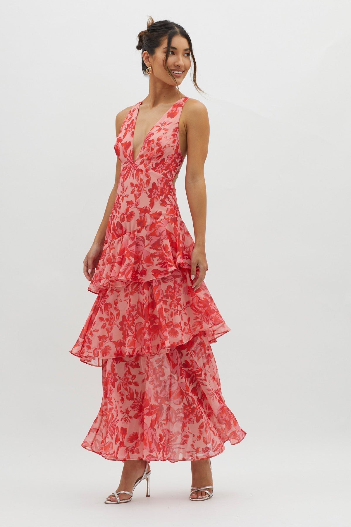 Florales Volant Maxi Kleid