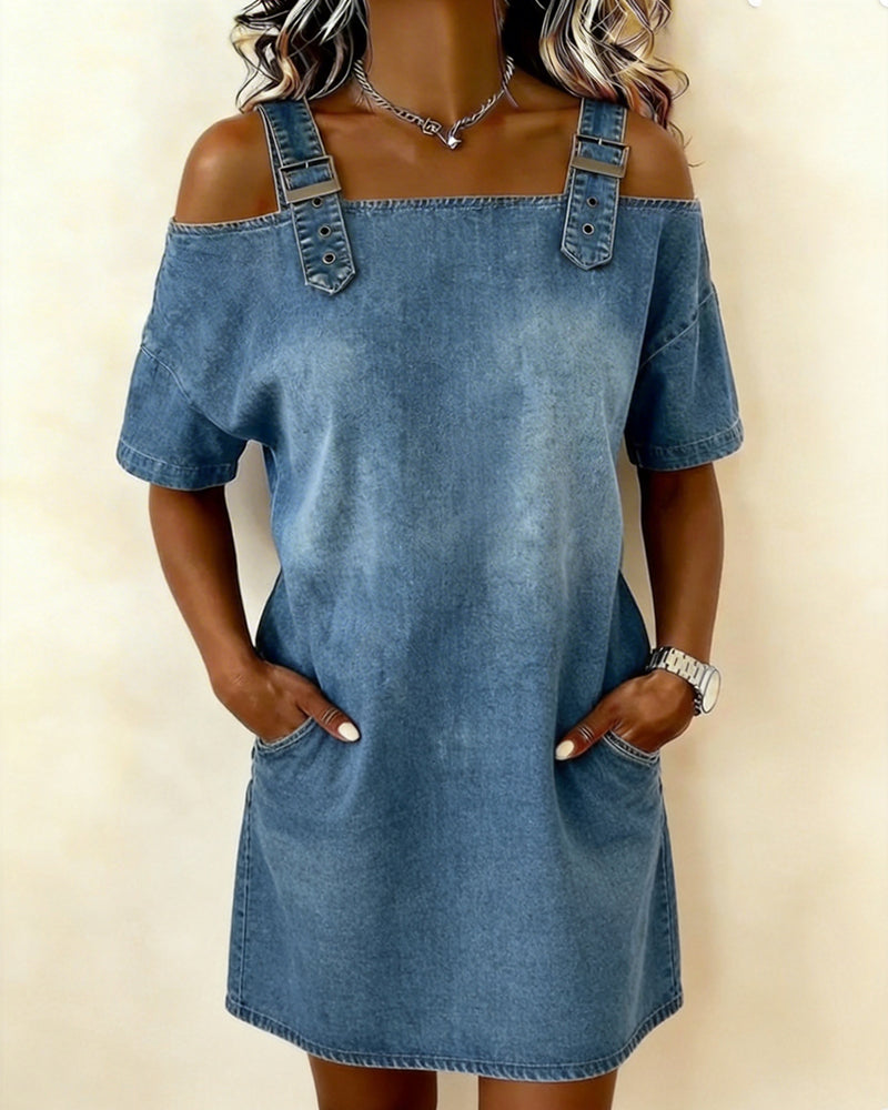 Elena™ | Jeanskleid mit Cut-Out Schultern