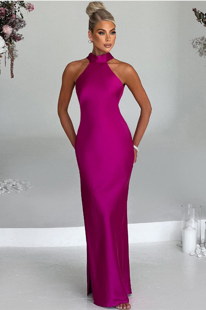 Elegantes Satin-Maxikleid mit Halter-Ausschnitt