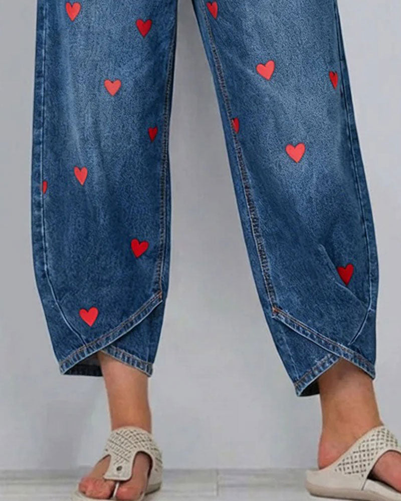 Amelia™ | Denim Jeans mit Herz-Print