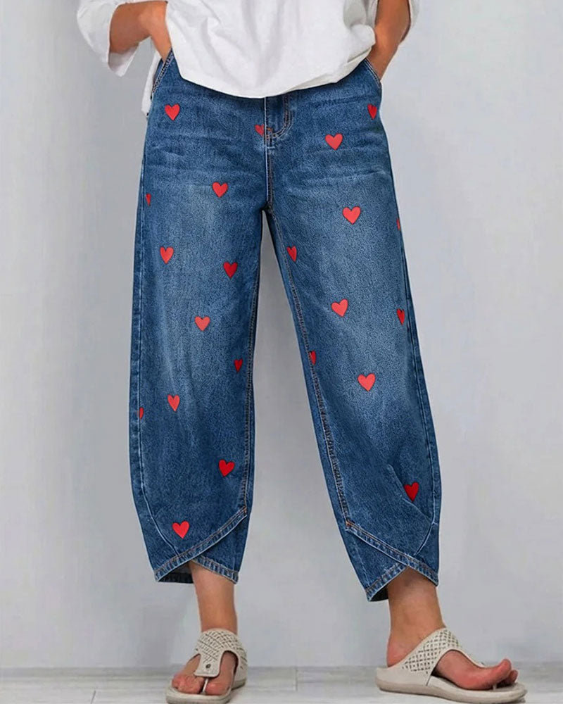 Amelia™ | Denim Jeans mit Herz-Print