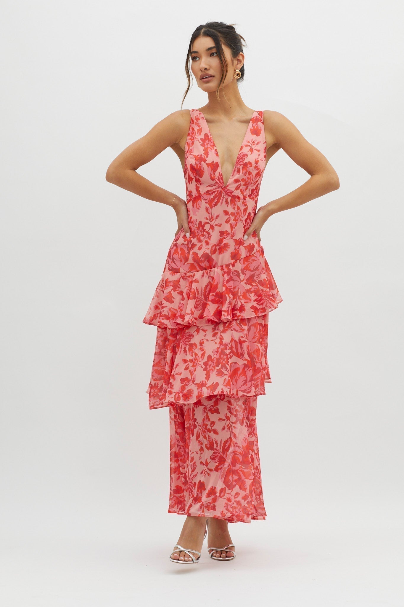 Florales Volant Maxi Kleid