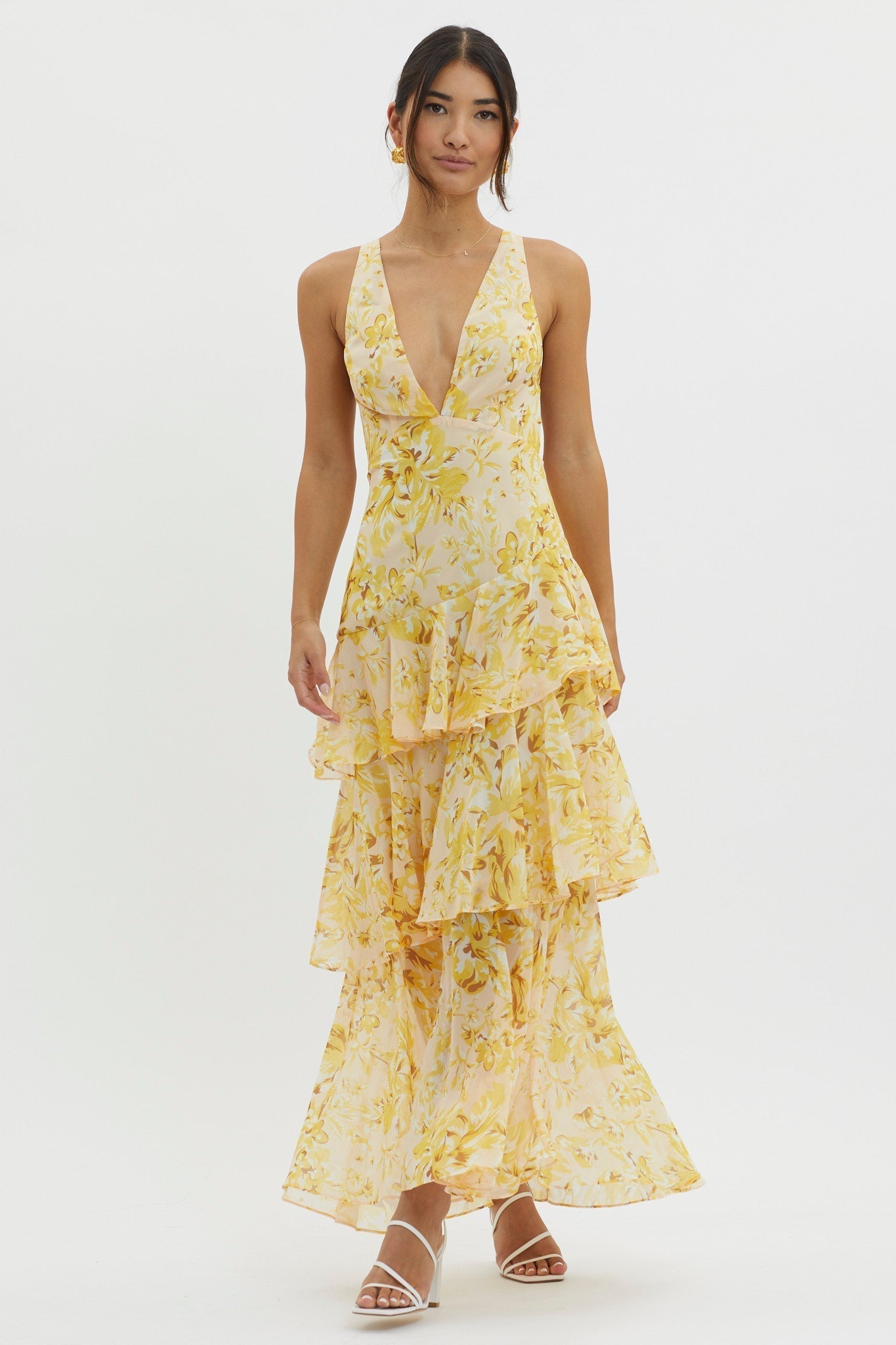 Florales Volant Maxi Kleid