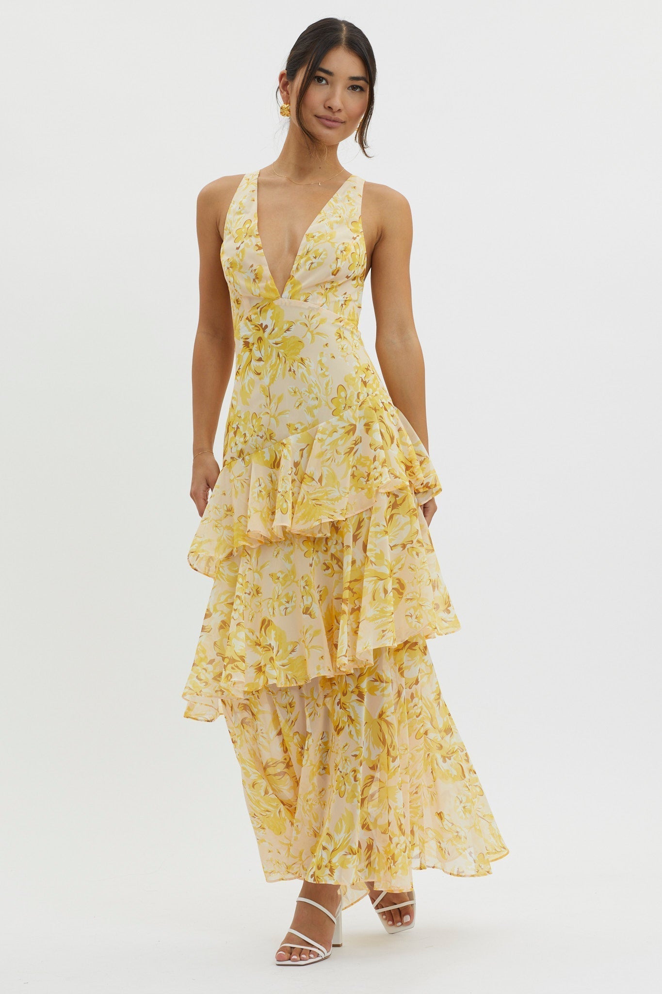 Florales Volant Maxi Kleid