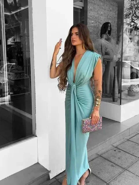 Elegantes Drapé-Kleid mit Taillenband