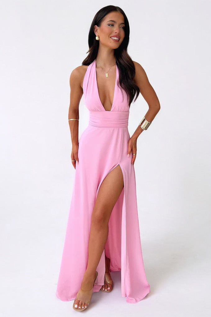 Stilvolles Neckholder-Maxikleid mit Hohem Schlitz