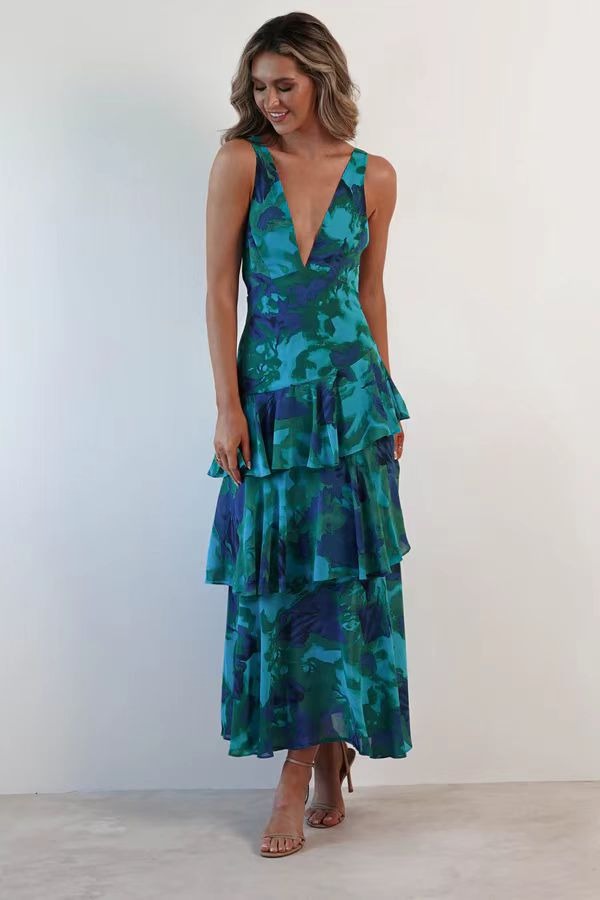 Florales Volant Maxi Kleid