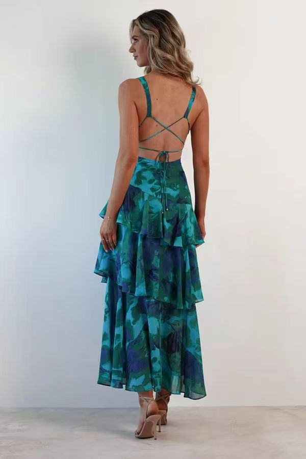 Florales Volant Maxi Kleid