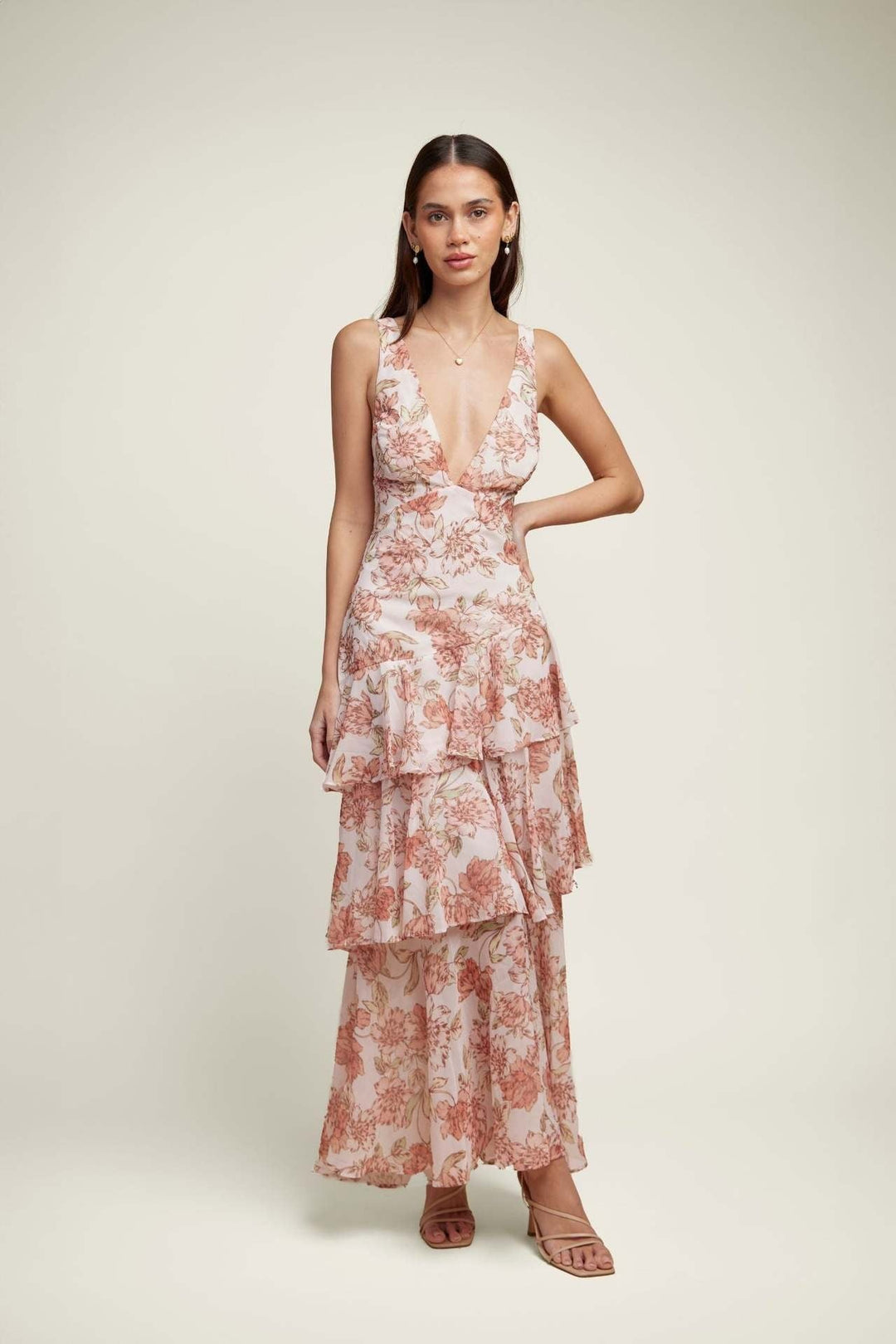 Florales Volant Maxi Kleid