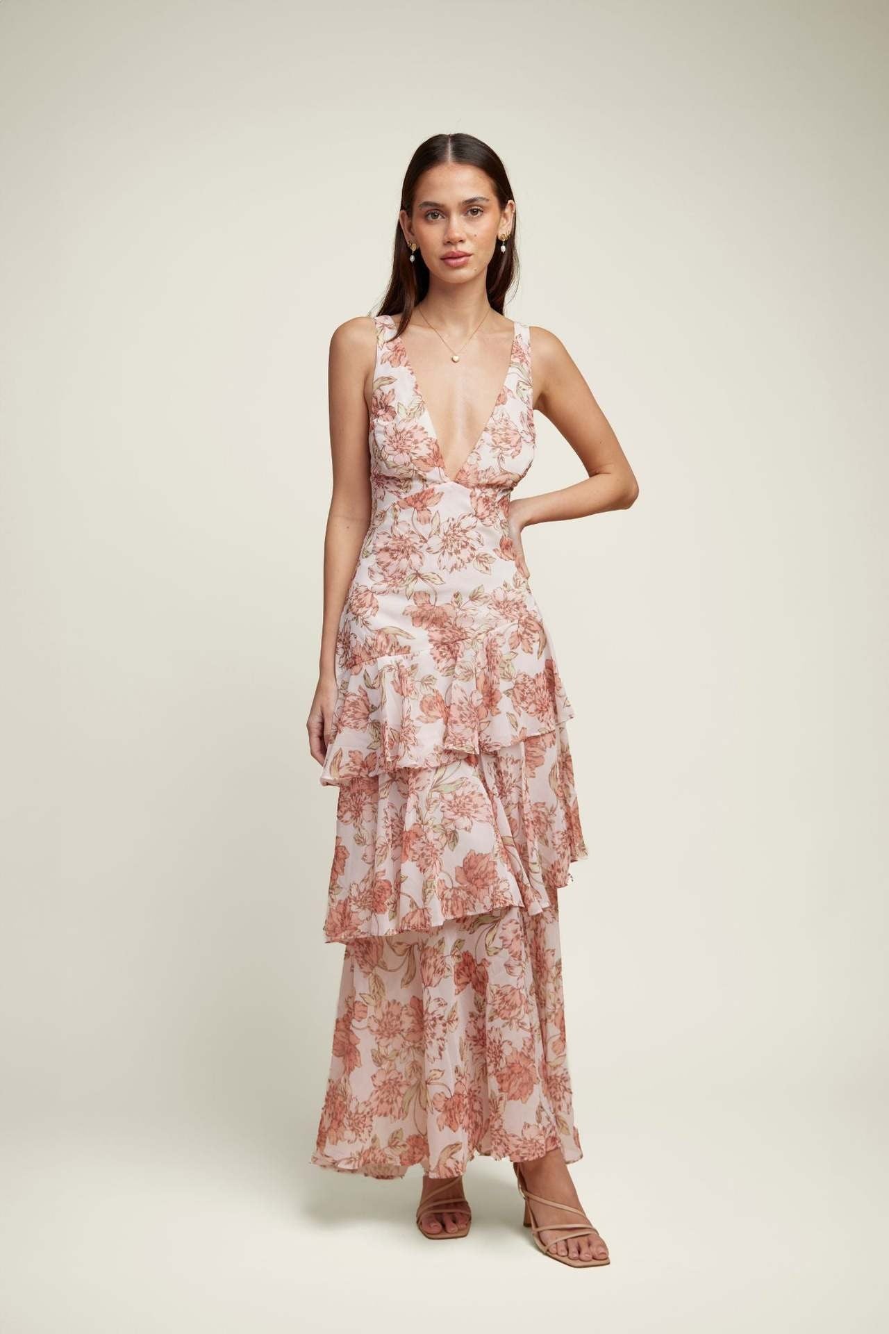 Florales Volant Maxi Kleid