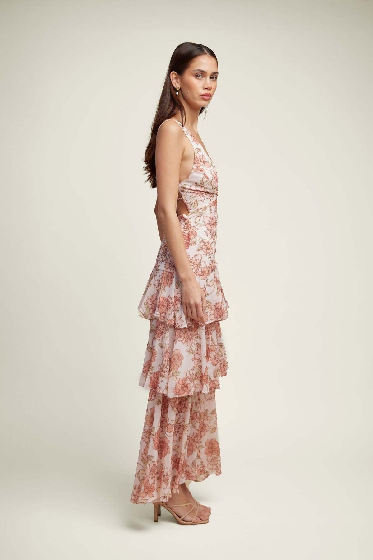 Florales Volant Maxi Kleid