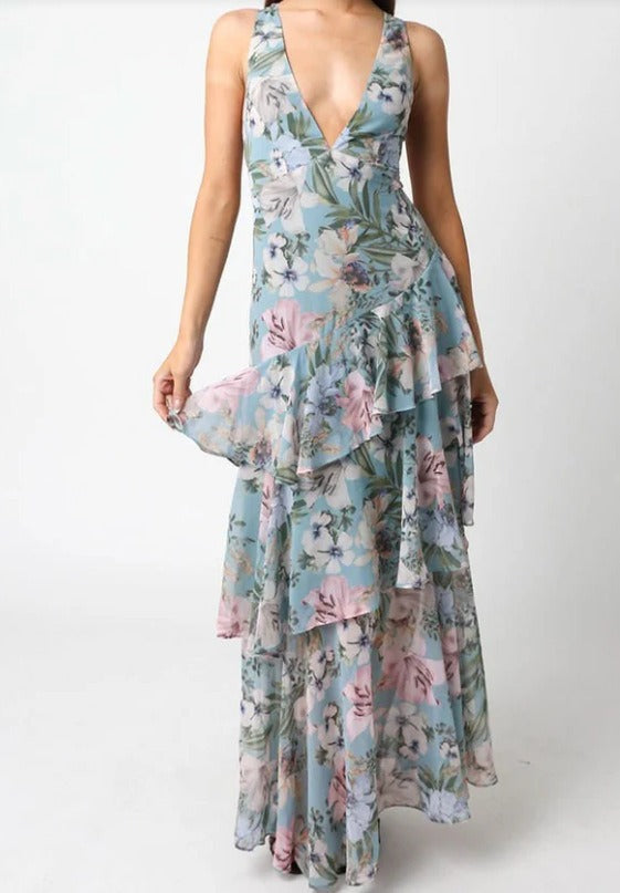 Florales Volant Maxi Kleid
