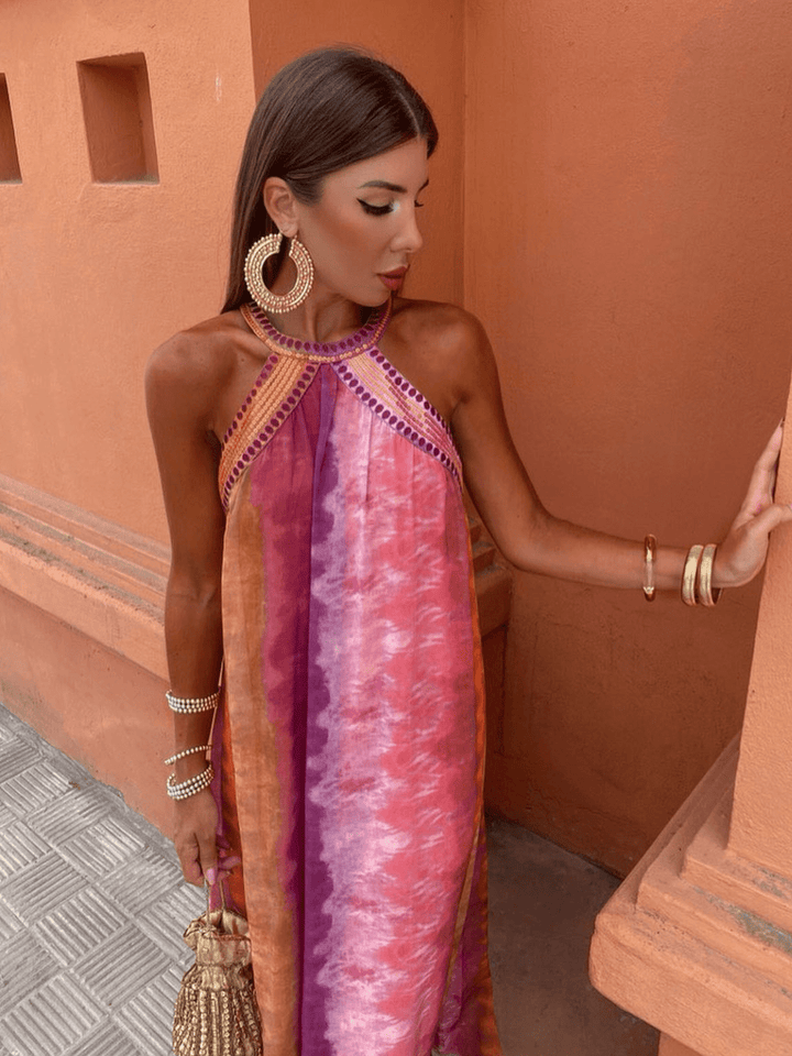 Tie-Dye Maxikleid mit amerikanischem Ausschnitt