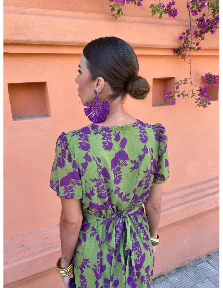 Midikleid mit Wickeldetail und floralem Muster