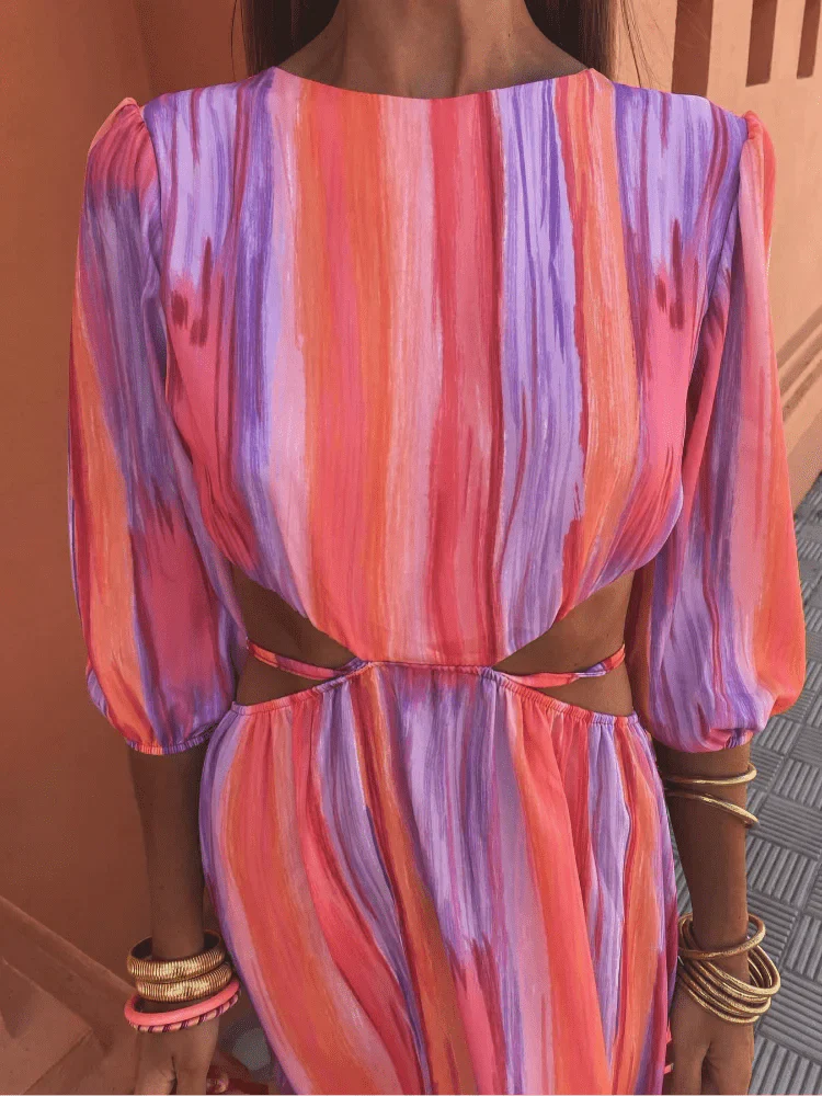 Maxikleid mit Taillenausschnitten und vertikalem Muster